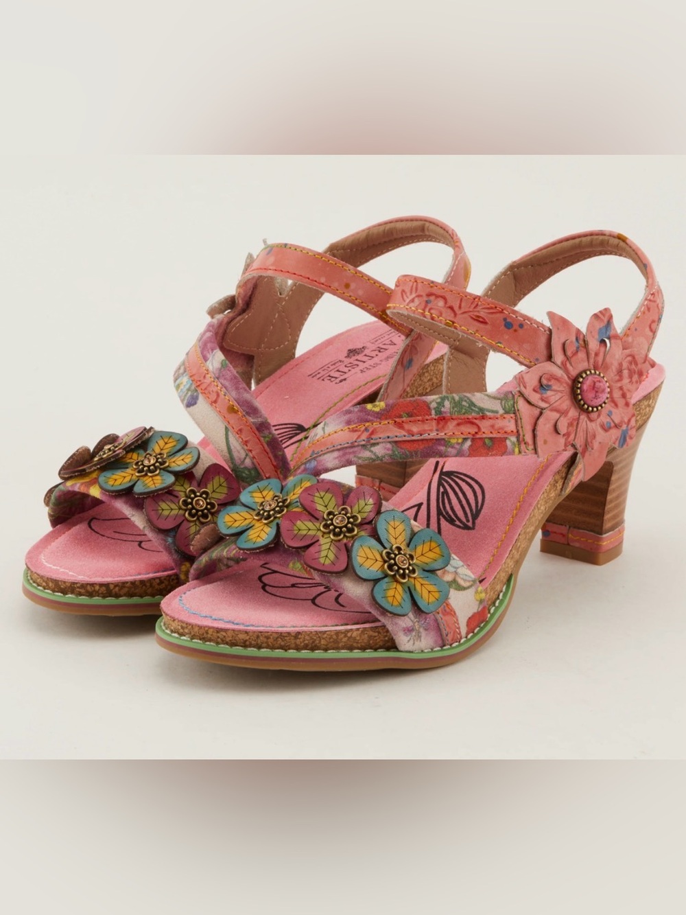Floral Embellished Pink Mid-Heel Sandals 8 1/2 - 9 size 39